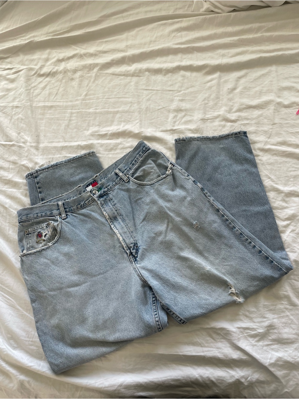 Vintage Tommy Hilfiger Jeans Distressed Light Wash Carpenter Skater 38x28